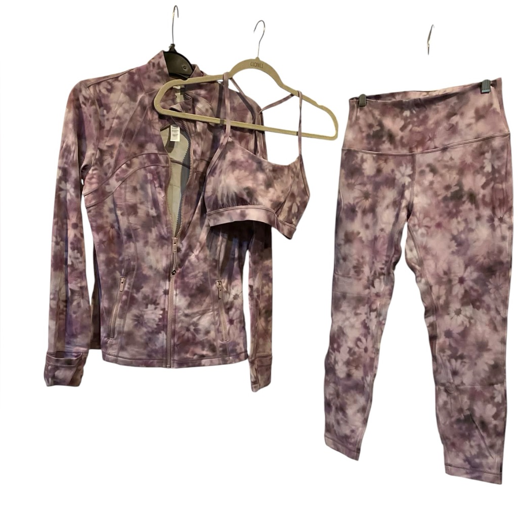 Nwt Lululemon Define Jacket/Align Leggings/Flow Y Bra Set Purple Floral Size 10